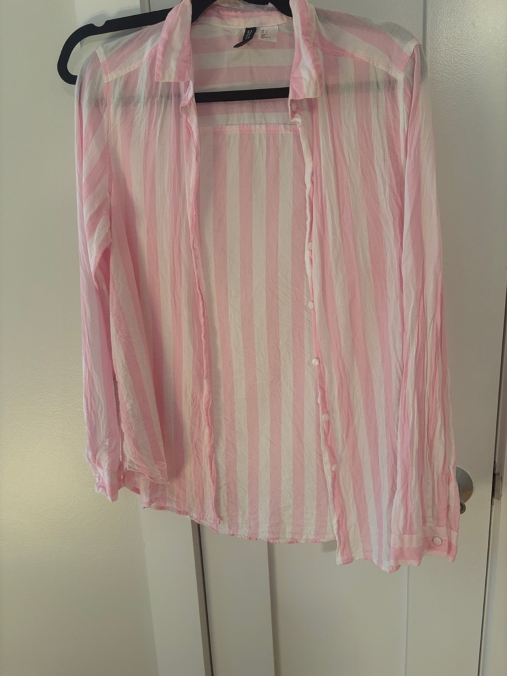 Divided Pink and White Striped Button-Down Shirt